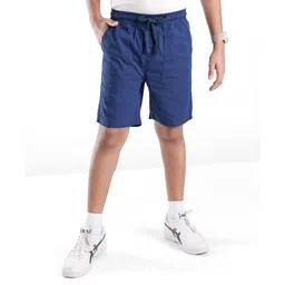 Pine Kids Cotton Woven Above Knee Length Solid Color Stretchable Twill Shorts With Elasticated Waist - Navy Blue-picture-22
