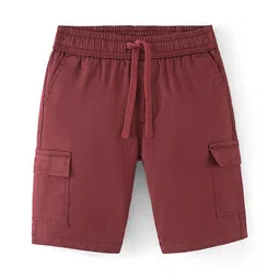 Pine Kids Cotton Woven Elastane Above Knee Length Solid Color Shorts - Brick Red-picture-16