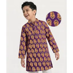Pine Kids Cotton Woven Full Sleeves Kurta with Floral Print - Purple-picture-15