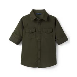 Pine Kids Cotton Woven Full Sleeves Solid Shirt - Olive Green-picture-18