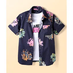 Pine Kids Cotton Woven Half Sleeves Abstract Printed Shirt with Inner Tee - Navy Blue-picture-33