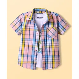 Pine Kids Cotton Woven Half Sleeves Checkered Shirt With T-Shirt - Multicolour-picture-41
