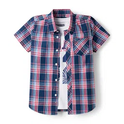Pine Kids Cotton Woven Half Sleeves Checkered Shirt With T-Shirt - Multicolour-picture-10