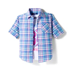 Pine Kids Cotton Woven Half Sleeves Checks Shirt With Printed T-Shirt - Blue-picture-20
