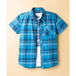 Pine Kids Cotton Woven Half Sleeves Checks Shirt With T-Shirt - Blue-picture-16