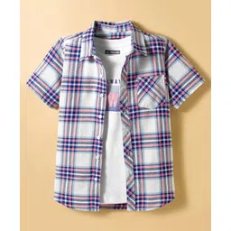 Pine Kids Cotton Woven Half Sleeves Checks Shirt With T-Shirt - Multicolour-picture-18