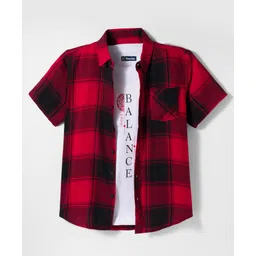 Pine Kids Cotton Woven Half Sleeves Checks Shirt With Text Printed T-Shirt - Red-picture-21