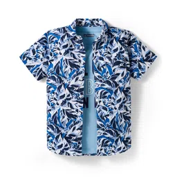 Pine Kids Cotton Woven Half Sleeves Floral Printed Shirt With T-Shirt - Blue-picture-44