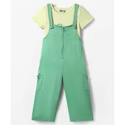 Pine Kids Cotton Woven Half Sleeves Inner Top & Dungaree with Bon Appetitt Text Print - Light Green & Green-picture-37