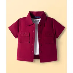 Pine Kids Cotton Woven Half Sleeves Solid Color Shrug with Pockets & Top - Wine & White-picture-40