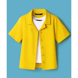 Pine Kids Cotton Woven Half Sleeves Solid Color Top with Inner Tee - Yellow-picture-23