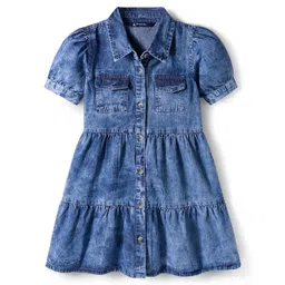 Pine Kids Cotton Woven Half Sleeves Solid Colour Frock - Navy Blue-picture-38