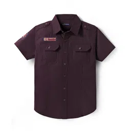 Pine Kids Cotton Woven Half Sleeves Solid Colour Shirt - Marron-picture-36
