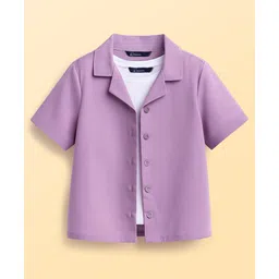 Pine Kids Cotton Woven Half Sleeves Solid Colour Shirt Style Top With T-Shirt - Lavender-picture-24