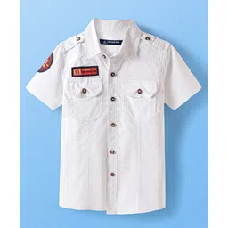 Pine Kids Cotton Woven Half Sleeves Solid Colour Shirt - White-picture-32