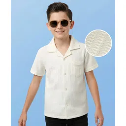 Pine Kids Cotton Woven Half Sleeves Solid Colour Shirt With Textured Design - White-picture-17