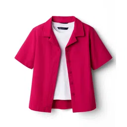 Pine Kids Cotton Woven Half Sleeves Solid Colour Top Style Shirt With T-Shirt - Fuschia-picture-22