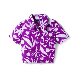 Pine Kids Cotton Woven Half Sleeves Top with Tropical Theme Print - Purple-picture-43