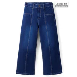 Pine Kids Denim Washed Woven Full Length Wide Leg Solid Colour Jeans- Navy Blue-picture-15