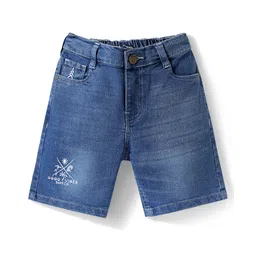 Pine Kids Denim Woven Above Knee Length Washed Shorts with Good Vibes Embroidery - Blue-picture-24