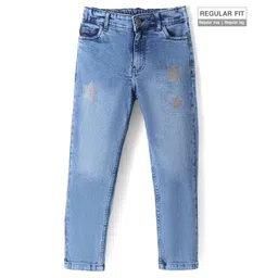 Pine Kids Denim Woven Full Length Solid Color Jeans with Star Embroidery - Blue-picture-19