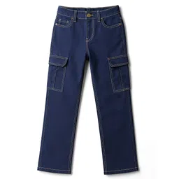 Pine Kids Denim Woven Full Length Washed Jeans With Cargo Pocket - Blue-picture-31