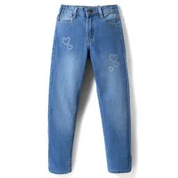 Pine Kids Denim Woven Full Length Washed Jeans With Heart Print - Blue-picture-30