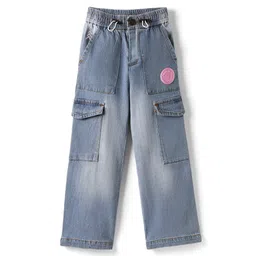 Pine Kids Denim Woven Full Length Washed Jeans With Text Patch & Cargo Pockets - Blue-picture-37