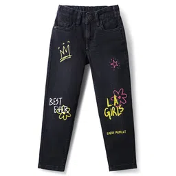 Pine Kids Denim Woven Full Length Washed Jeans With Text Print - Black-picture-35