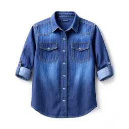 Pine Kids Denim Woven Full Sleeves Washed Shirt - Blue-picture-11