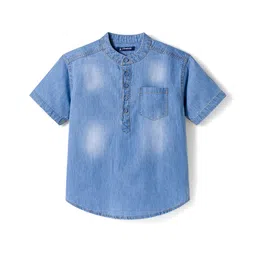 Pine Kids Denim Woven Half Sleeves Mandarin Collar Washed Shirts - Blue-picture-22