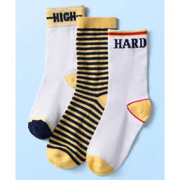 Pine Kids Knit Ankle Length Silvadur Antimicrobial Socks with Stripe & Text Design Pack of 3 - Color May Vary-image-19