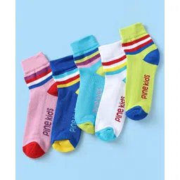 Pine Kids Knit Ankle Length Silvadur Antimicrobial Socks with Stripe Design Pack of 5 - Multicolor-image-7