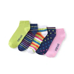 Pine Kids  Knit Ankle Length Silvadur Antimicrobial Striped & Polka Dots Design Socks Pack Of 5  ( Color May Vary )-image-32