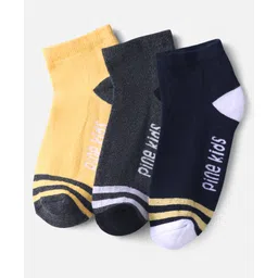 Pine Kids Knit Ankle Length Socks with Stripe & Text Design Pack of 3 - Color May Vary-image-16