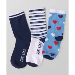 Pine Kids Knit Ankle Length Socks with Stripes & Hearts Design Pack of 3 (Color May Vary)-image-27