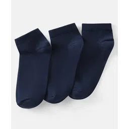 Pine Kids Knit Antimicrobial Ankle Length Solid Colour Socks Pack of 3 - Navy-picture-28