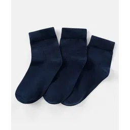 Pine Kids Knit Antimicrobial High Ankle Length Solid Colour Socks Pack of 3 - Navy-picture-26