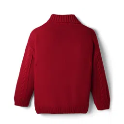Pine Kids Knit Full Drop Shoulder Sleeves Turtle Neck Pullover Sweater with Cable Knit Design - Red image 3