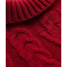 Pine Kids Knit Full Drop Shoulder Sleeves Turtle Neck Pullover Sweater with Cable Knit Design - Red image 4