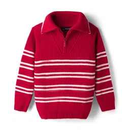 Pine Kids Knit Full Sleeves Pullover Sweater with Stripes - Red-picture-24