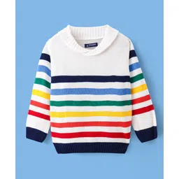 Pine Kids Knit Full Sleeves Pullover with Stripe Design - White Red & Black-image-3