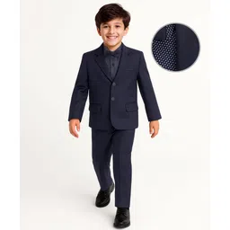 Pine Kids Knit Full Sleeves Solid Color 3 Piece Party Suit with Bow - Navy Blue-picture-15
