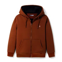 Pine Kids Knit Full Sleeves Solid Color Hooded SweatJacket with Kangaroo Pocket - Brown-picture-26