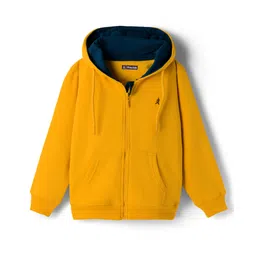 Pine Kids Knit Full Sleeves Solid Color Hooded SweatJacket with Kangaroo Pocket - Yellow-picture-22