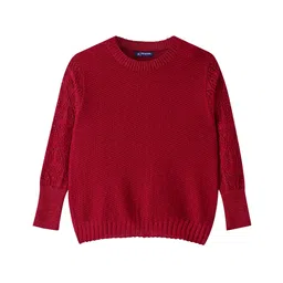 Pine Kids Knit Full Sleeves Solid Color Pullovers Sweater- Red-picture-16