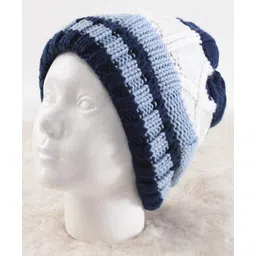Pine Kids Knit Stripe Design Winter Cap - White & Blue-image-0