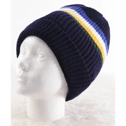 Pine Kids Knit Stripe Design Winter Caps - Navy Blue-image-1