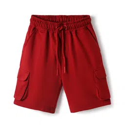 Pine Kids Looper Knit Above Knee Length Solid Shorts With Cargo Pockets - Maroon-picture-11