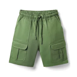 Pine Kids Looper Knit Above Knee Length Solid Shorts With Cargo Pockets - Olive Green image 1